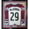 Framed Autographed/Signed Nathan MacKinnon 35x39 Colorado White Hockey Jersey JSA COA #2