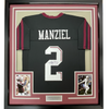 Framed Autographed/Signed Johnny Manziel 35x39 Texas A&M Black College Football Jersey JSA COA