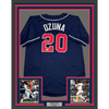 Framed Autographed/Signed Marcell Ozuna 35x39 Atlanta Blue Baseball Jersey Beckett BAS COA