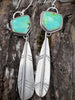 Sonoran Gold Turquoise Feather Earrings | Sterling Silver Dangle Earrings | Handmade in Durango Colorado by mend metalworks