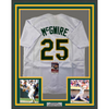 Framed Autographed/Signed Mark McGwire 35x39 Oakland White Baseball Jersey JSA COA