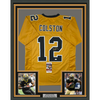 Framed Autographed/Signed Marques Colston 35x39 New Orleans Gold Football Jersey JSA COA