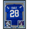 Framed Autographed/Signed Marshall Faulk 35x39 Indianapolis Blue Football Jersey JSA COA