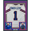 Framed Autographed/Signed Coach Marv Levy 35x39 HOF 01 Buffalo White Football Jersey Beckett BAS COA by Hall of Fame Sports Memorabilia