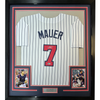 Framed Autographed/Signed Joe Mauer 35x39 Minnesota Pinstripe Baseball Jersey Beckett BAS COA
