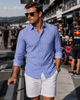 Mauro Long Sleeve Check Tech Shirt - Royal Blue by Buki