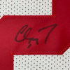 Framed Autographed/Signed Christian McCaffrey 35x39 San Francisco White Football Jersey JSA COA