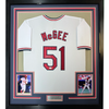 Framed Autographed/Signed Willie McGee 35x39 St. Louis White Baseball Jersey JSA COA by Hall of Fame Sports Memorabilia