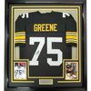 Framed Autographed/Signed Mean Joe Greene HOF 87 35x39 Pittsburgh Black Football Jersey JSA COA by Hall of Fame Sports Memorabilia