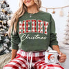 Merry Christmas Sweatshirt - Buffalo Plaid Crewneck by Adorb Custom Tees