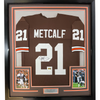 Framed Autographed/Signed Eric Metcalf 35x39 Cleveland Brown Football Jersey JSA COA