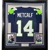 Framed Autographed/Signed DK D.K. Metcalf 35x39 Seattle Blue Football Jersey JSA COA #2