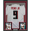 Framed Autographed/Signed Michael Penix Jr. 35x39 Atlanta White Football Jersey Beckett BAS COA by Hall of Fame Sports Memorabilia