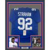 Framed Autographed/Signed Michael Strahan 35x39 HOF 14 New York Blue Football Jersey JSA COA