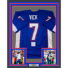 Framed Autographed/Signed Michael Mike Vick 35x39 Pro Bowl Blue Football Jersey PSA/DNA COA