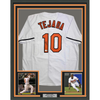 Framed Autographed/Signed Miguel Tejada 35x39 Baltimore White Baseball Jersey Beckett BAS COA by Hall of Fame Sports Memorabilia