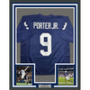 Framed Autographed/Signed Joey Porter Jr. 35x39 Penn State Blue College Football Jersey Beckett BAS COA by Hall of Fame Sports Memorabilia