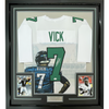 Framed Autographed/Signed Michael Mike Vick 35x39 Philadelphia White Artwork Photo Football Jersey JSA COA