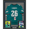 Framed Autographed/Signed Miles Sanders 35x39 Philadelphia Eagles Green Authentic Football Jersey JSA COA