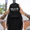 Thick thighs embroidered Trucker Hat by Madness & Mayhem LLC
