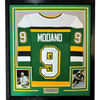 Framed Autographed/Signed Mike Modano HOF 2014 35x39 Minnesota Green Hockey Jersey Beckett BAS COA