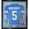 Framed Autographed/Signed David Montgomery 35x39 Detroit Blue Football Jersey Beckett BAS COA