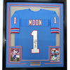 Framed Autographed/Signed Warren Moon HOF 06 35x39 Houston Blue Football Jersey JSA COA