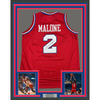 Framed Autographed/Signed Moses Malone 35x39 Philadelphia Red Basketball Jersey JSA COA