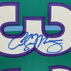 Framed Autographed/Signed Alonzo Mourning 35x39 Charlotte Teal Basketball Jersey JSA COA