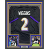 Framed Autographed/Signed Nate Wiggins 35x39 Baltimore Black Football Jersey JSA COA