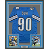 Framed Autographed/Signed Ndamukong Suh 35x39 Detroit Blue Football Jersey Beckett BAS COA by Hall of Fame Sports Memorabilia