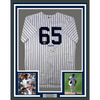 Framed Autographed/Signed Nestor Cortes 35x39 New York Pinstripe Baseball Jersey PSA/DNA COA