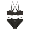 French Sexy Underwear Glossy Cutout Eyelash Lace Thin Soft Steel Ring Criss Cross Strap Push up Bra Set