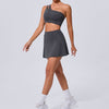 Oblique Shoulder Bra Pocket Skirt Yoga Quick Drying Beauty Back Fitness Running Tennis Sports Set for Women