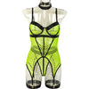 Sexy Skirt Three Piece Set At Large Mesh Stitching with Steel Ring Halter Leg Ring Underwear
