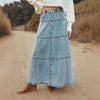 Bohemian A line Layered Stitching Women Denim Skirt