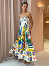 Dress Women Clothing Spaghetti Strap Floral Print Linen 9 Color Large Swing Dress