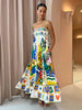 Dress Women Clothing Spaghetti Strap Floral Print Linen 9 Color Large Swing Dress
