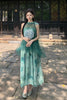 New Chinese Style Green Mesh Halter Fake Two Pieces Dress