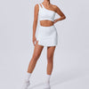 Oblique Shoulder Bra Pocket Skirt Yoga Quick Drying Beauty Back Fitness Running Tennis Sports Set for Women