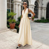 Pure Cottom Maxi Dress Spring Summer Tight Waist V neck Lace up Long Dress Large Swing Dress Women