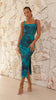 Sleeveless Backless off Neck Printed Summer Split Mid Length Sling Dress Women