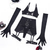 Summer Women Clothing Sexy Lace Up See Through Mesh Underwear Five Piece Set
