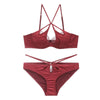 French Sexy Underwear Glossy Cutout Eyelash Lace Thin Soft Steel Ring Criss Cross Strap Push up Bra Set