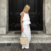Spring Summer Cotton Linen Sexy V neck Flying Sleeves Backless Lace up Top High Waist Loose Casual Trousers Set Women