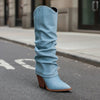 Vintage Pointed-Toe Chunky Heel High Tube Boots — Statement Heels by FitiqueFit