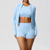 Sports Casual Yoga Clothes Nude Feel Long Sleeve Zipper Jacket Sports Shorts Fitness Clothes Three Piece Set for Women