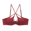 French Sexy Underwear Glossy Cutout Eyelash Lace Thin Soft Steel Ring Criss Cross Strap Push up Bra Set