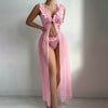 Sexy Pajamas Women Seductive Split See through Suspender Dress Long Dress T Back Two Piece Sets