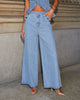 Button Sleeveless Vest Wide Leg Jeans Denim Set